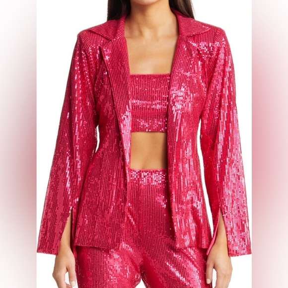 Amy Lynn Plunge Neck Sequin Blazer Size Large - Picture 3 of 14